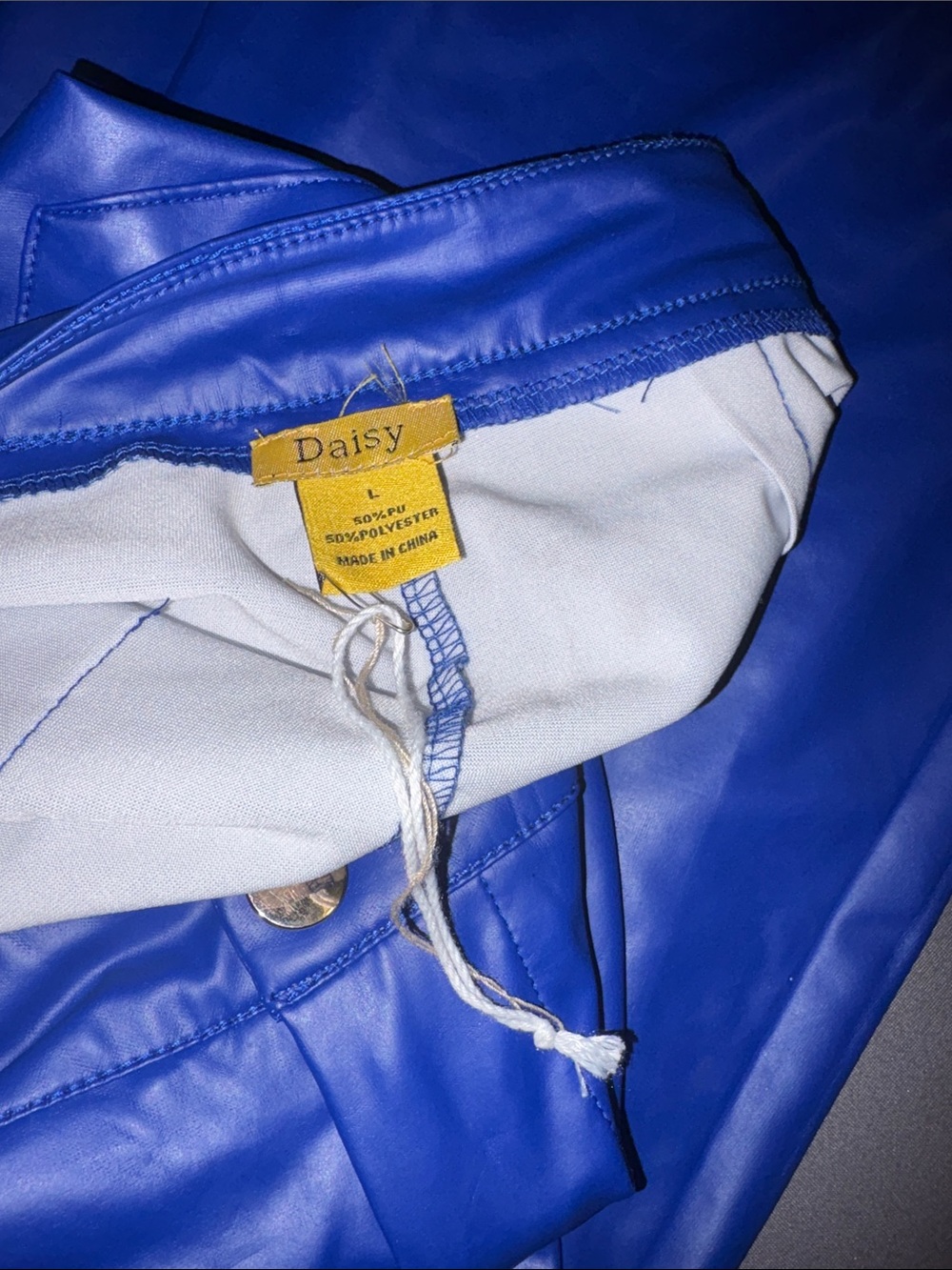 Daisy Bright Blue Faux Leather Wide Leg flare Pants Large - Picture 3 of 4